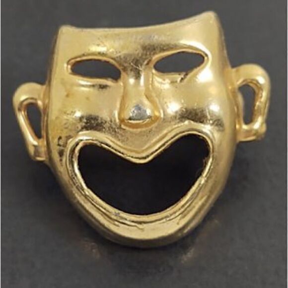 Vintage Gold tone Metal Brooch/Pin Drama Theatre Mask. Unisex. - Picture 1 of 3